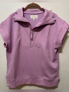 Simply Southern Lavender Short-Sleeve Half-Zip Sweatshirt with Pearl Studs